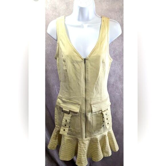 VENUS Cream Sheath Midi Dress Pleated Ruffled V-Neck - Picture 1 of 8